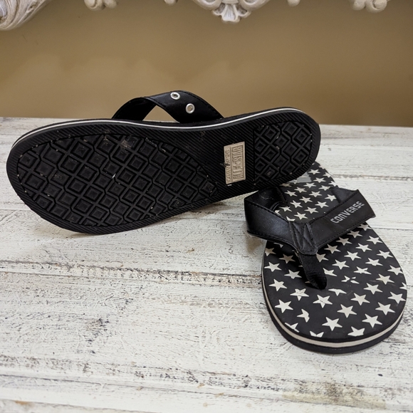 Converse Black and White Star Flip Flops Black Leather upper Size 8 - Picture 3 of 4